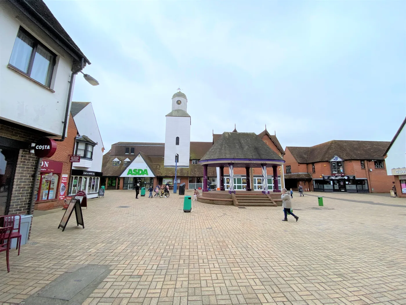 Queen Elizabeth Square in South Woodham Ferrers. The leisure centre is on Brickfields Road, a few minutes north of the square.